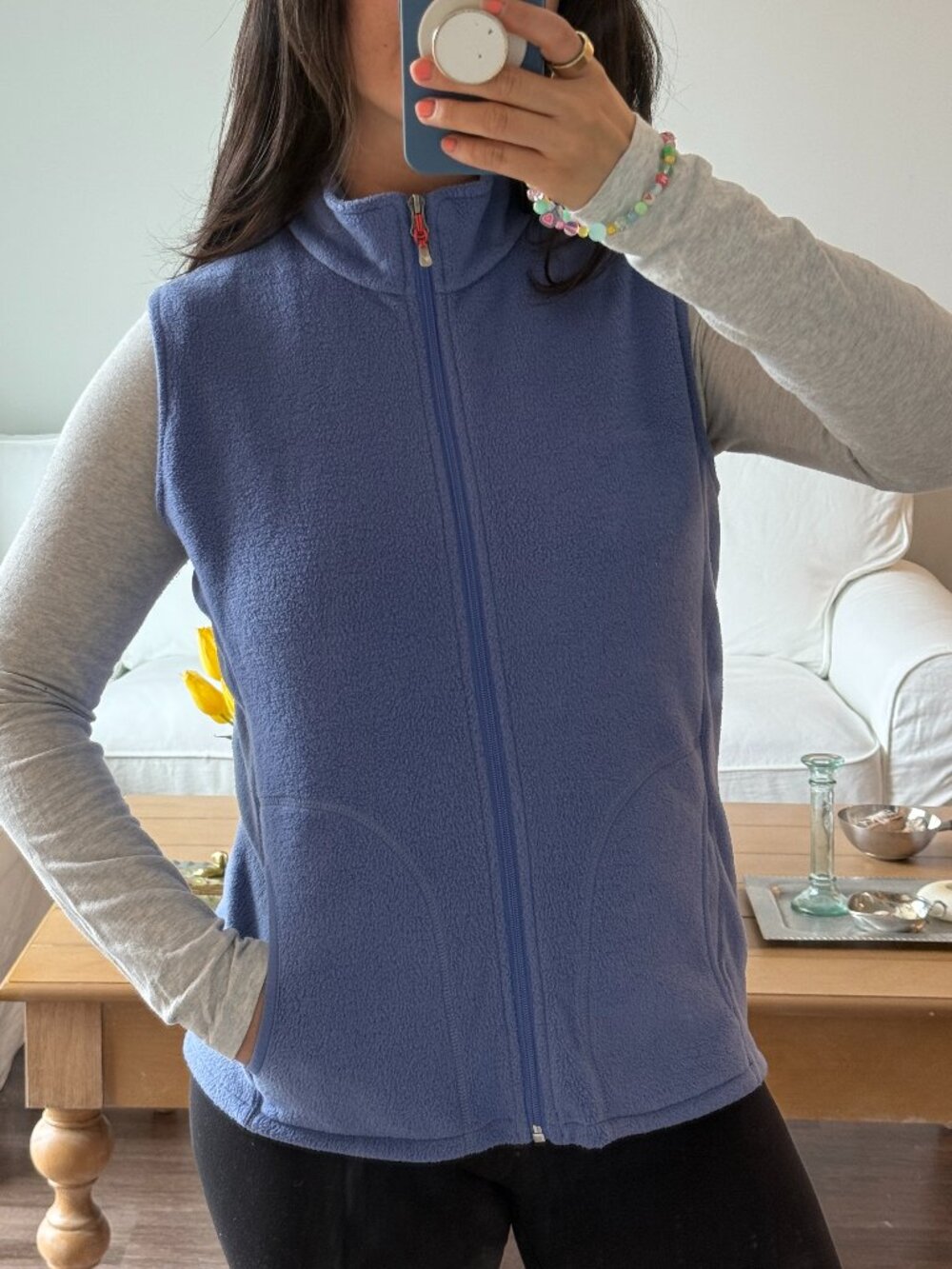 Adorable Vintage Woolrich Women's Fleece Vest Full Zip in Baby Blue - Size L